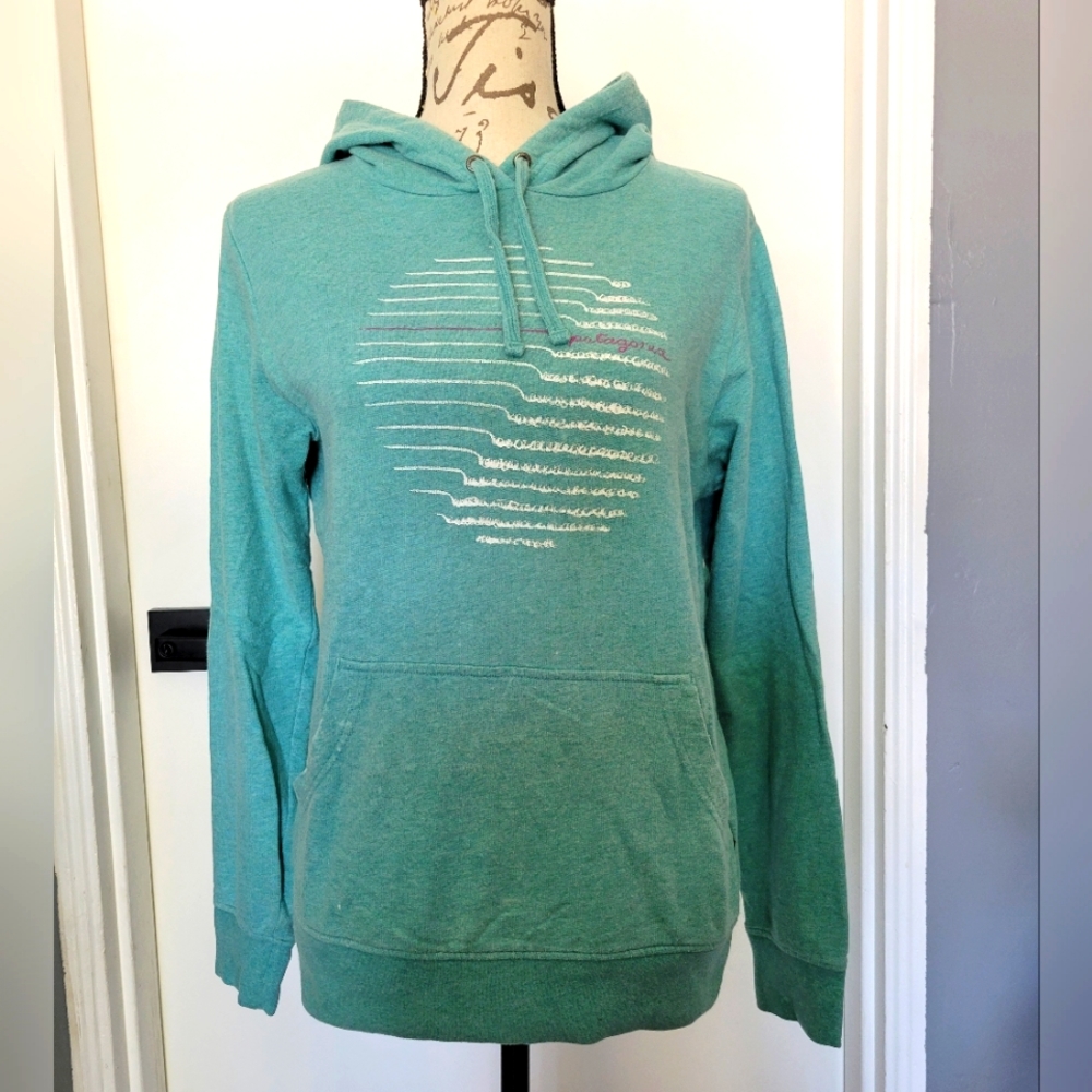 Patagonia‎ Acqua Blue Drawstrings Organic Cotton Hoodie Size XS
